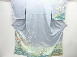 未使用品　手描き友禅　枝花模様訪問着